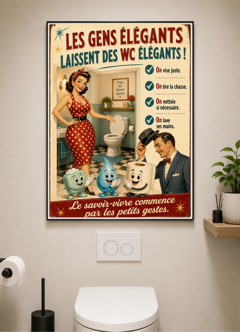 Affiche Métal WC Vintage – Les Gens Élégants Laissent des WC Élégants A4 Ploy'Art
