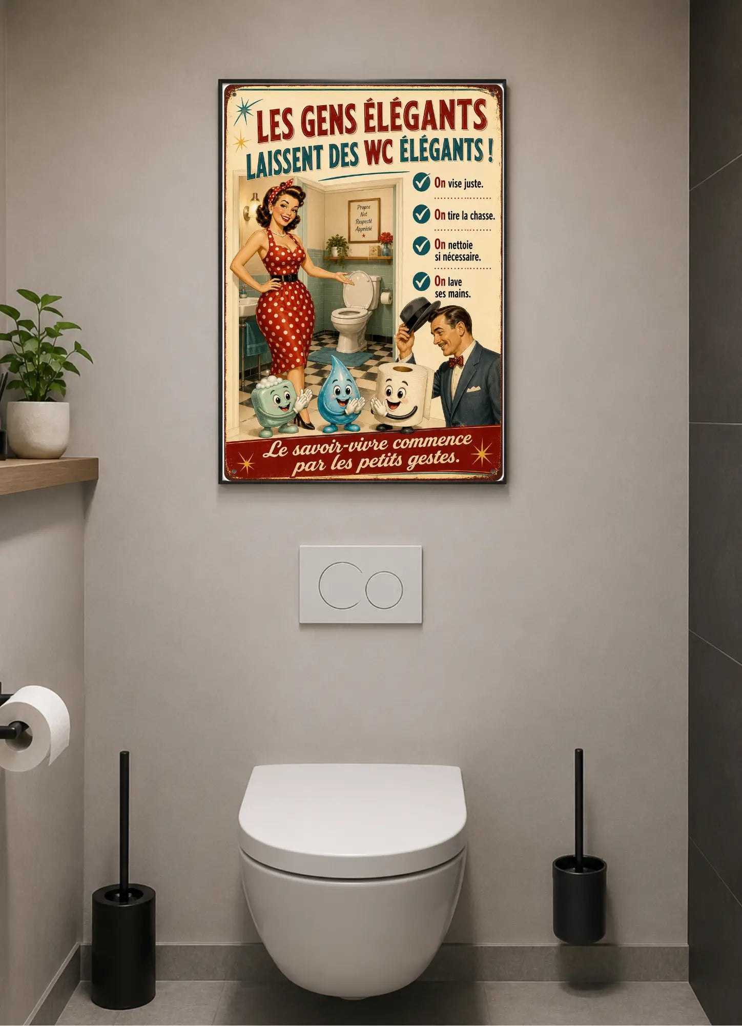 Affiche Métal WC Vintage – Les Gens Élégants Laissent des WC Élégants A4 Ploy'Art