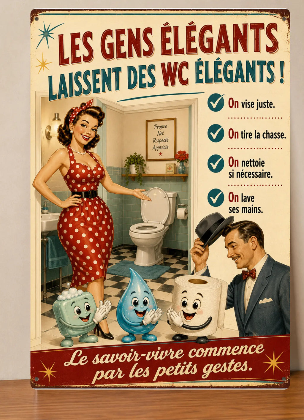 Affiche Métal WC Vintage – Les Gens Élégants Laissent des WC Élégants A4 Ploy'Art