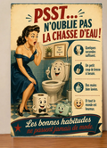 Affiche Métal WC Humour Vintage – Psst N'Oublie Pas La Chasse D'Eau ! A4 Ploy'Art
