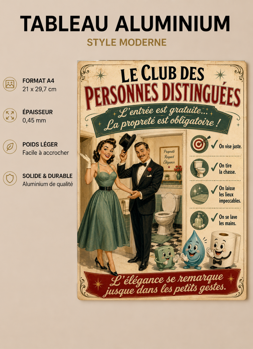 Affiche propreté Humour WC métal