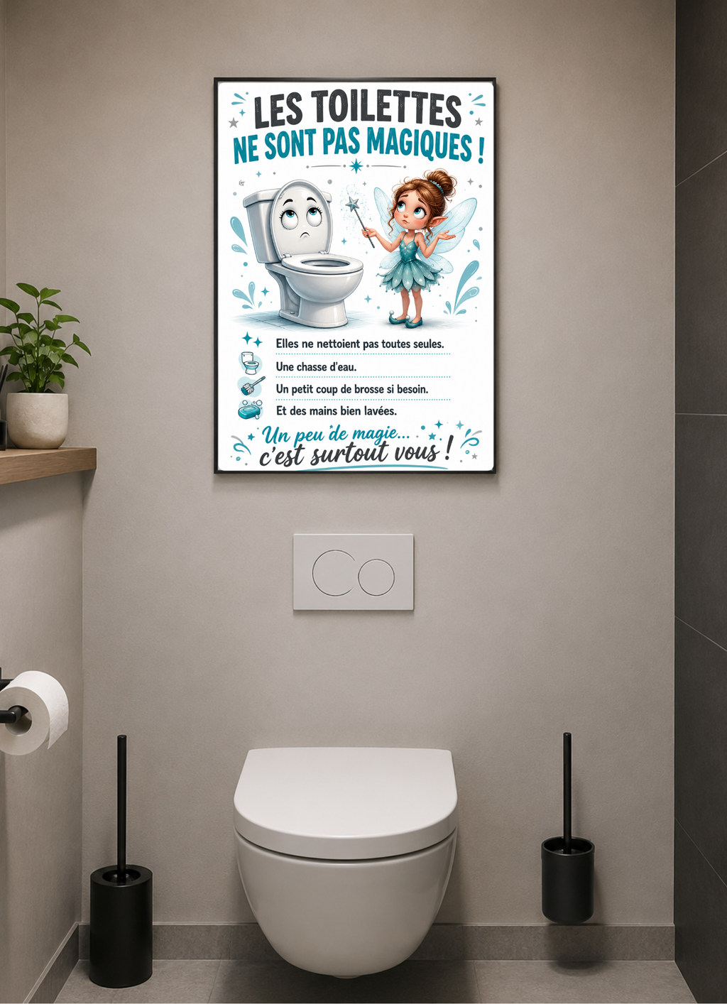 Affiche propreté Humour WC métal – Les Toilettes Ne Sont Pas Magiques ! A4 Ploy'Art
