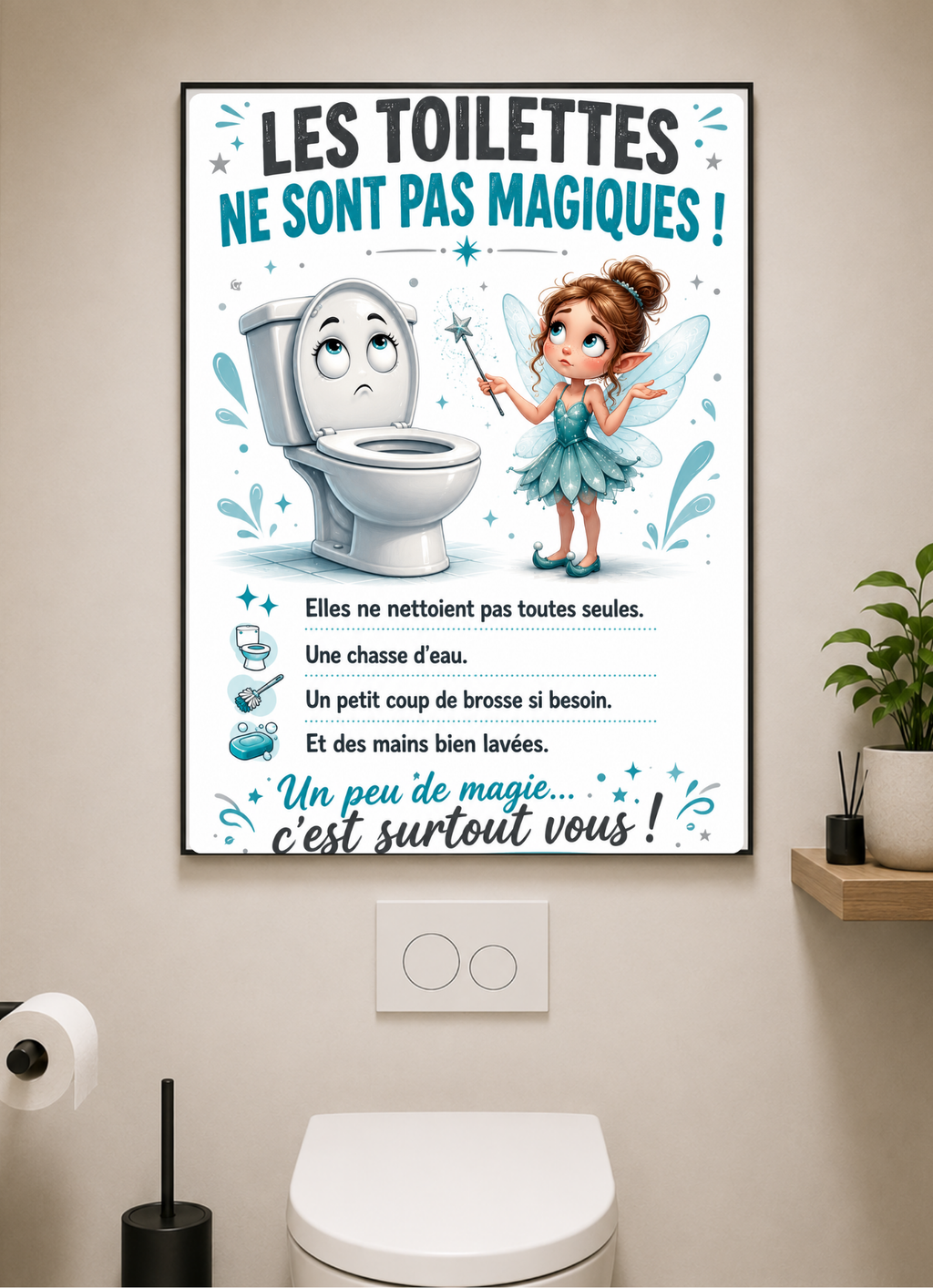 Affiche propreté Humour WC métal – Les Toilettes Ne Sont Pas Magiques ! A4 Ploy'Art
