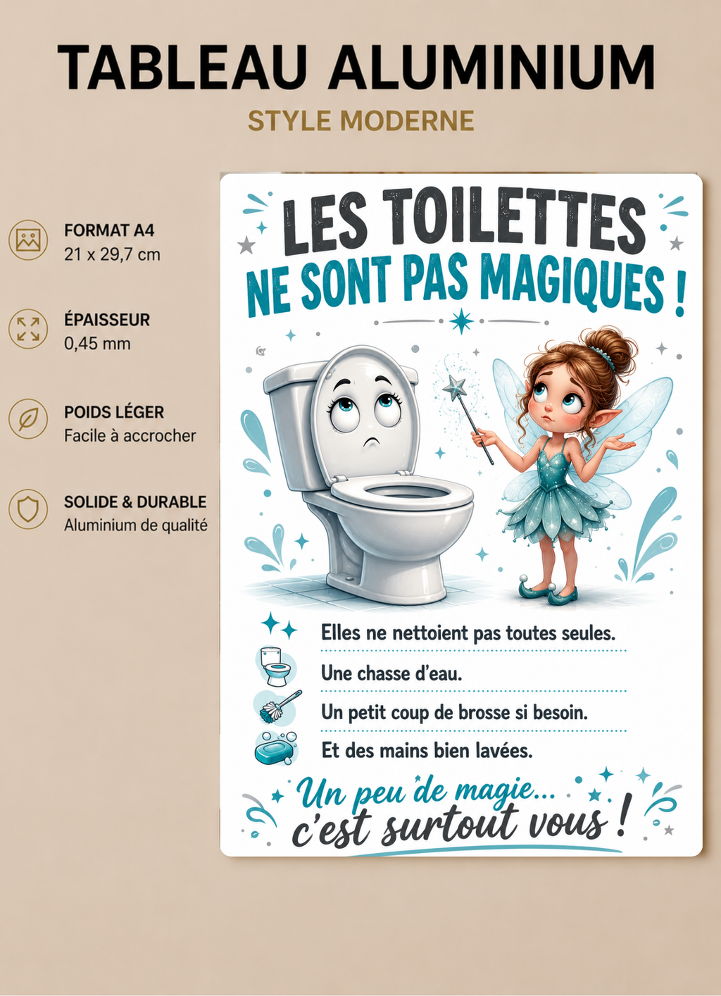 Affiche propreté Humour WC métal – Les Toilettes Ne Sont Pas Magiques ! A4 Ploy'Art