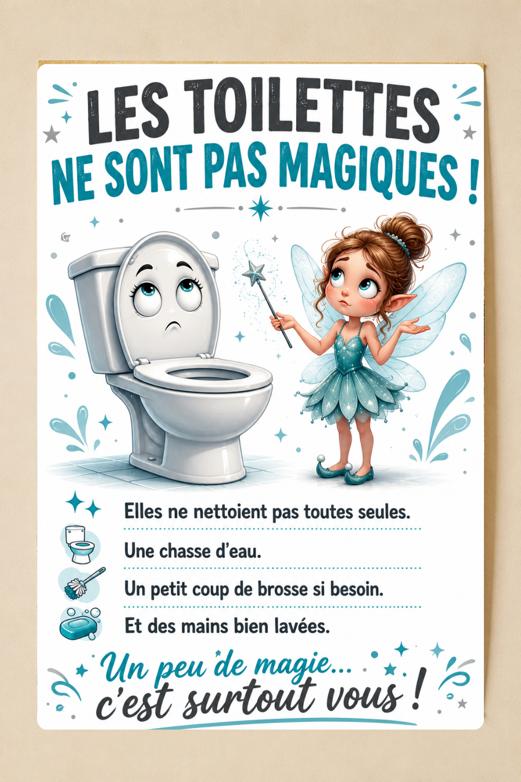 Affiche propreté Humour WC métal – Les Toilettes Ne Sont Pas Magiques ! A4 Ploy'Art