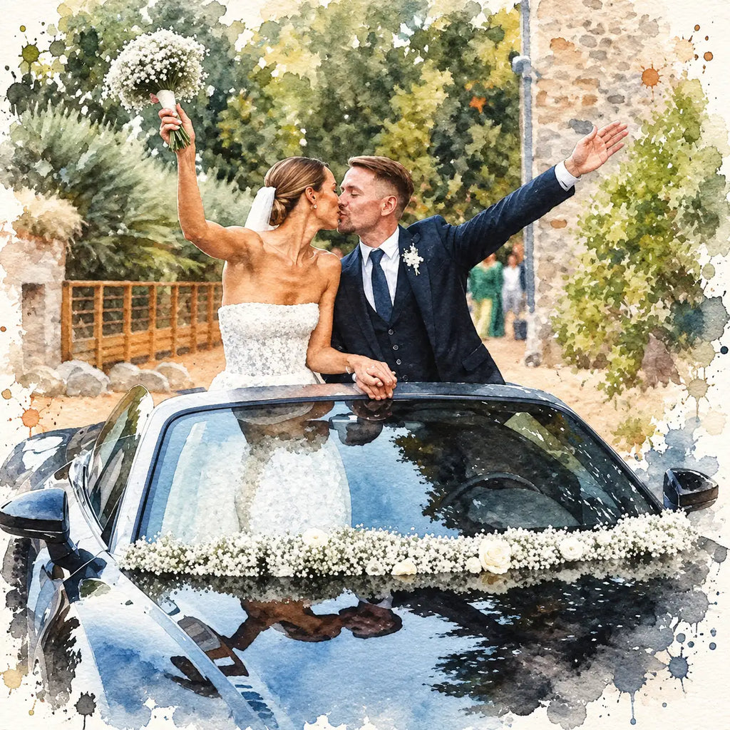 Plaque Métal Personnalisée – Photo Mariage en Aquarelle A4