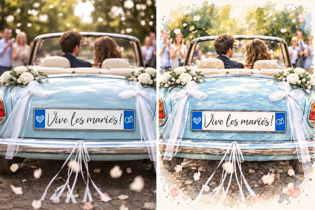 Plaque Métal Personnalisée – Photo Mariage en Aquarelle A4