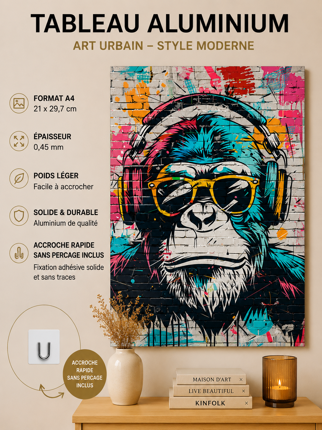 Affiche Métal Singe Pop Art – Monkey DJ Décoration Murale A4