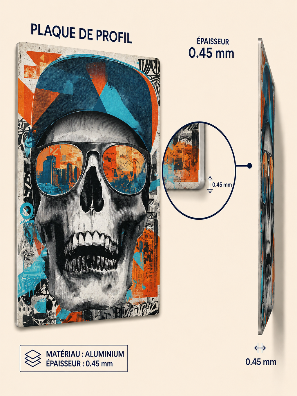 Affiche Métal Crâne Street Art – Urban Skull Décoration Murale A4