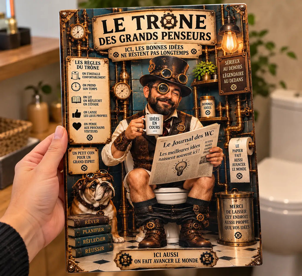 Affiche Métal WC Steampunk – Le Trône des Grands Penseurs A4