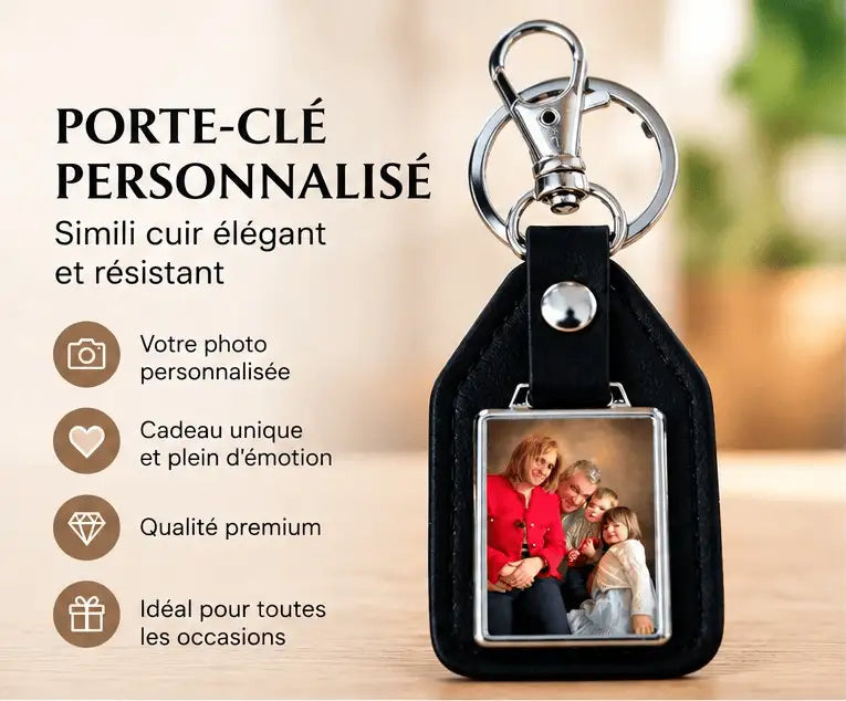 Porte-Clé Personnalisé Famille – Simili Cuir & Photo Sublimation HD