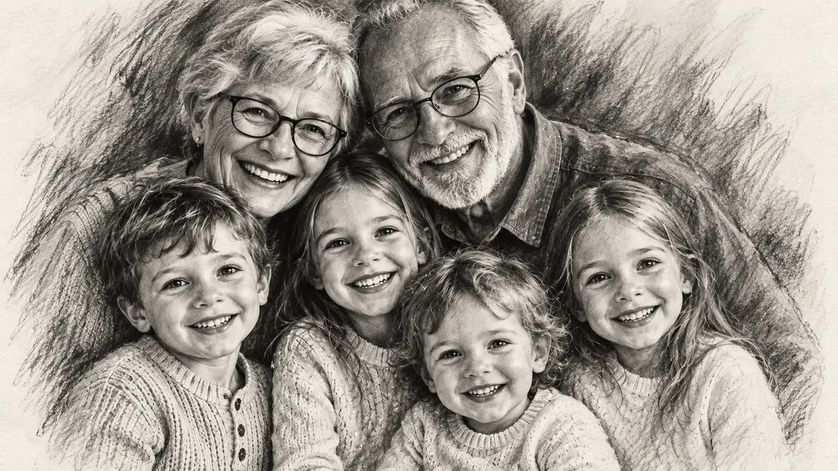 tableau fusain famille